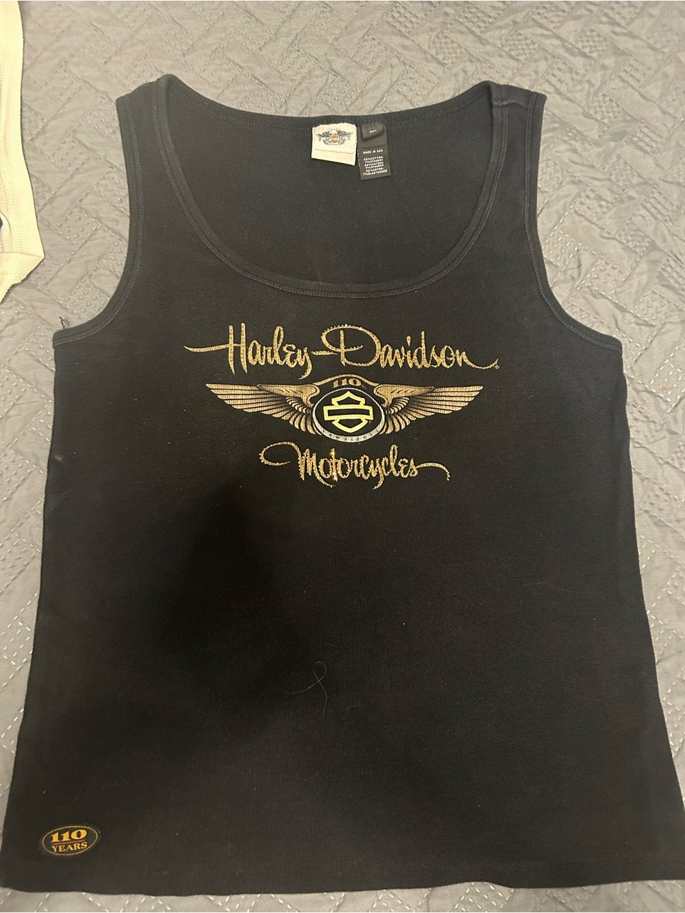 Women’s Harley-Davidson Black Tee with Subtle gold 110 anniversary Logo Detail